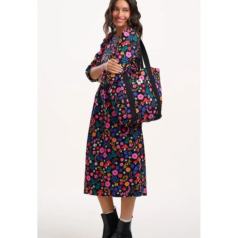 Maria Midi Smock Floral Toadstool Dress - Black