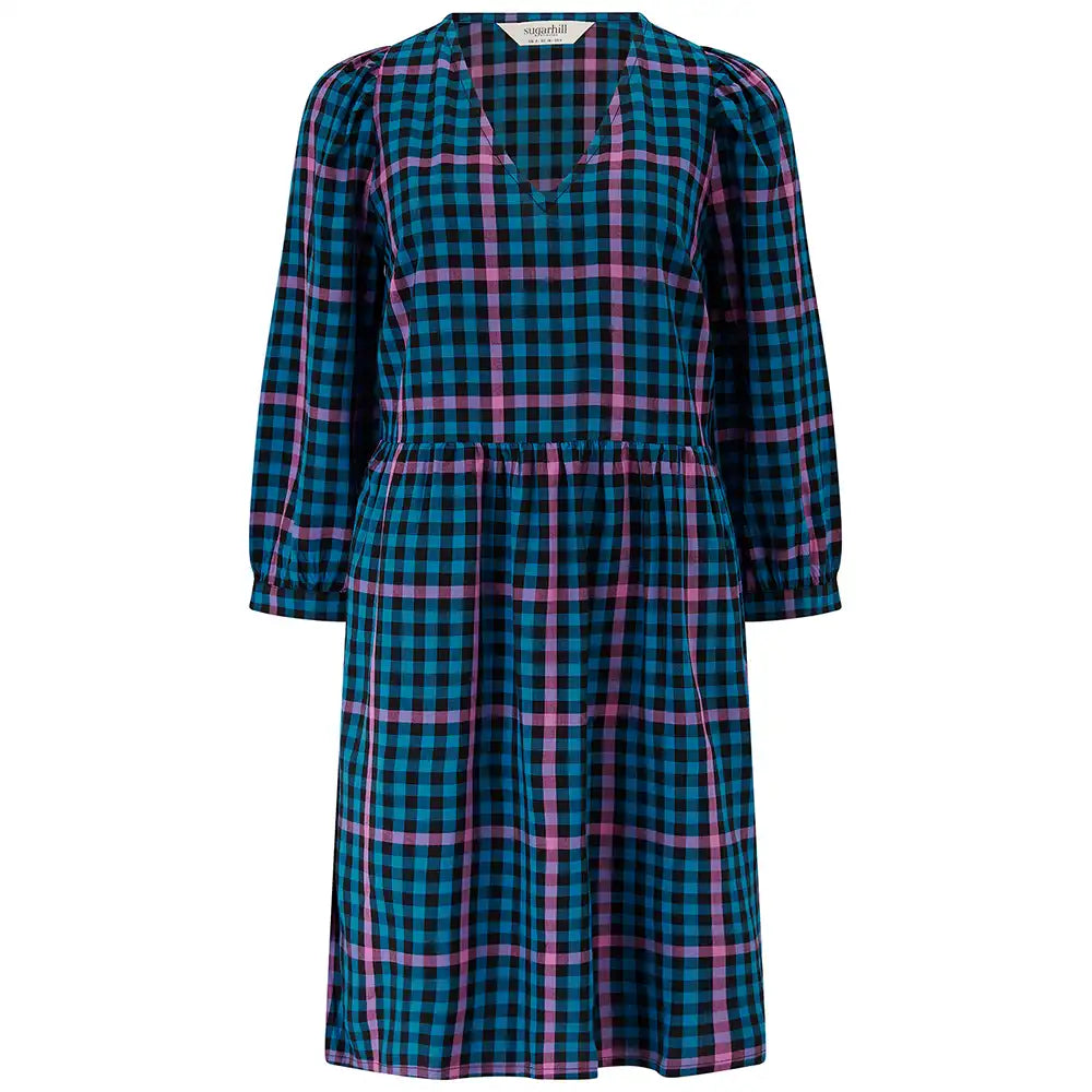 Plaid dress with long sleeves on a white background