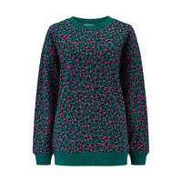 Green sweatshirt with pink pattern on a white background