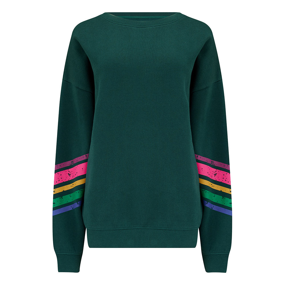 Oversized Green Sweatshirt with Rainbow Stripe