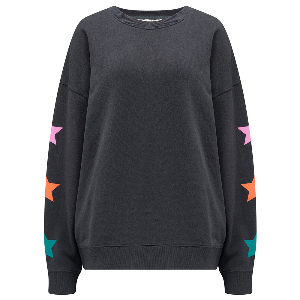 Oversized Charcoal Sweatshirt & Rainbow Stars