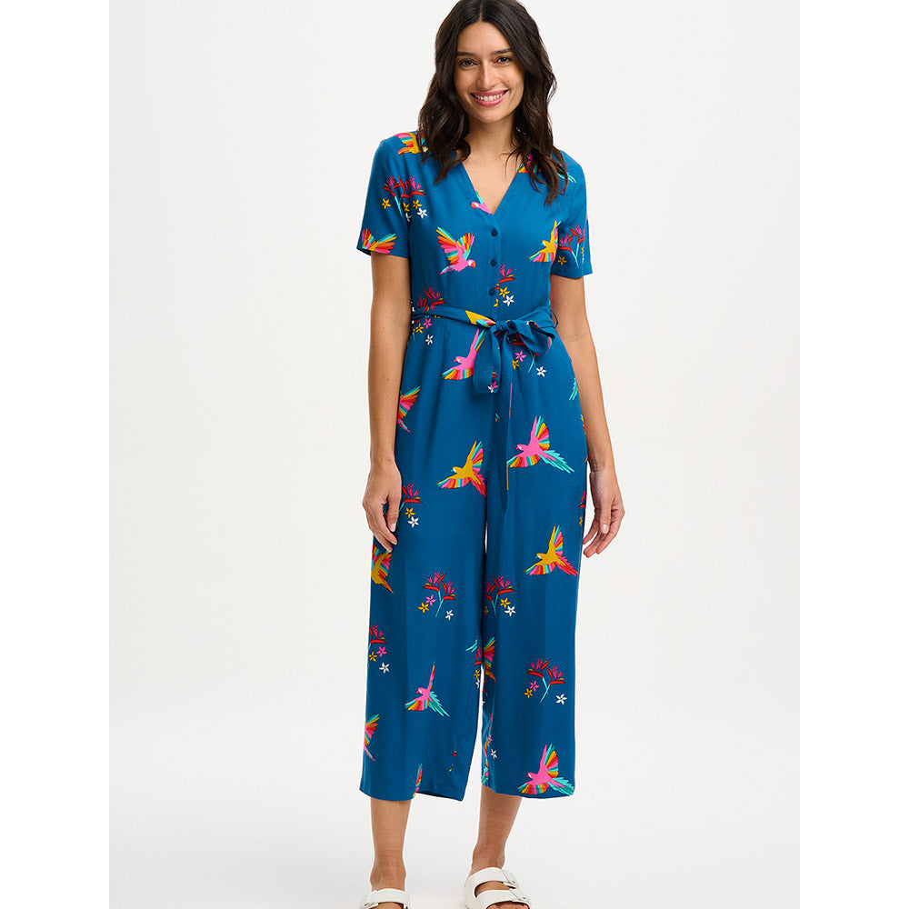 Sugarhill Kristie Cropped Teal Parrot Jumpsuit