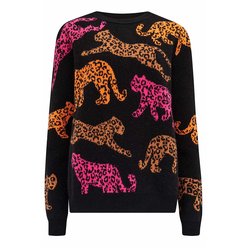 Orange & Pink Running Leopards Jumper