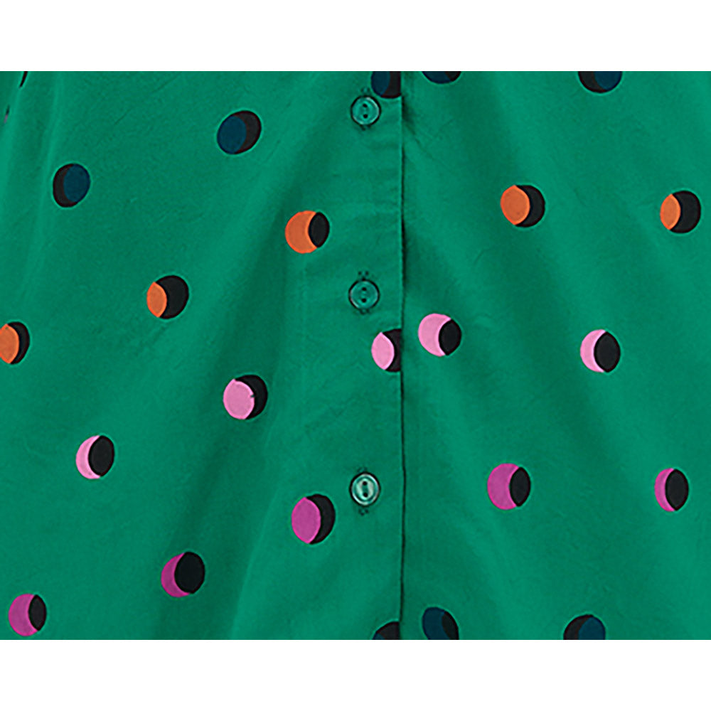 Green Shirt with Rainbow Polka Dots