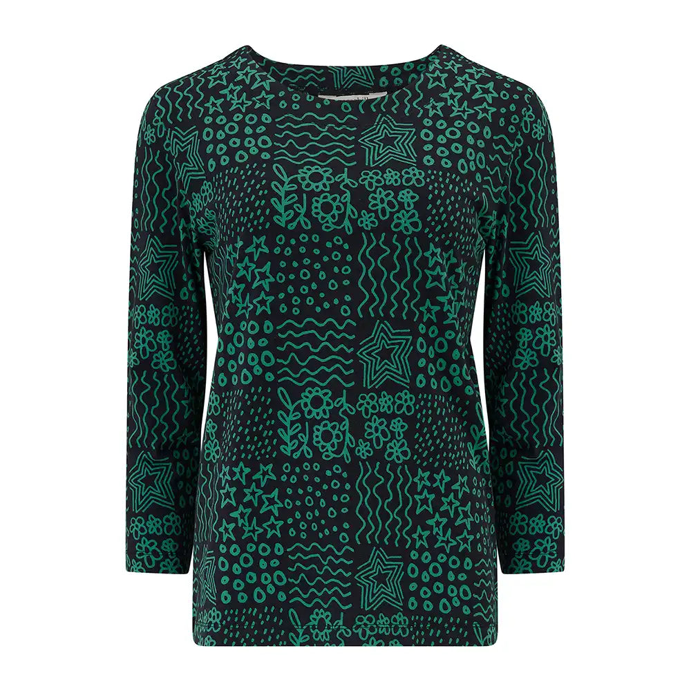 Green patterned dress on a white background