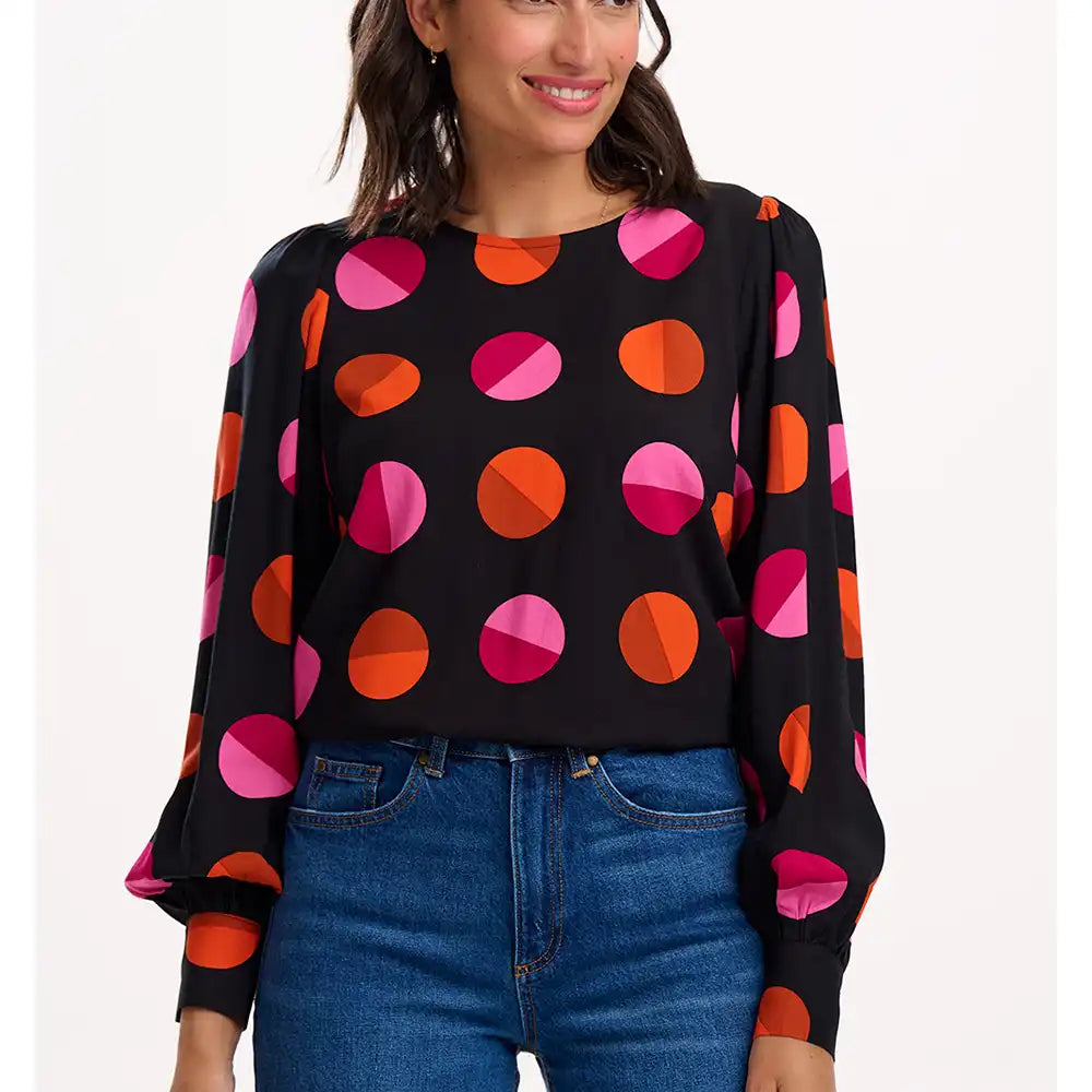 Ronnie Puff Sleeve Top - Split Polka Dots