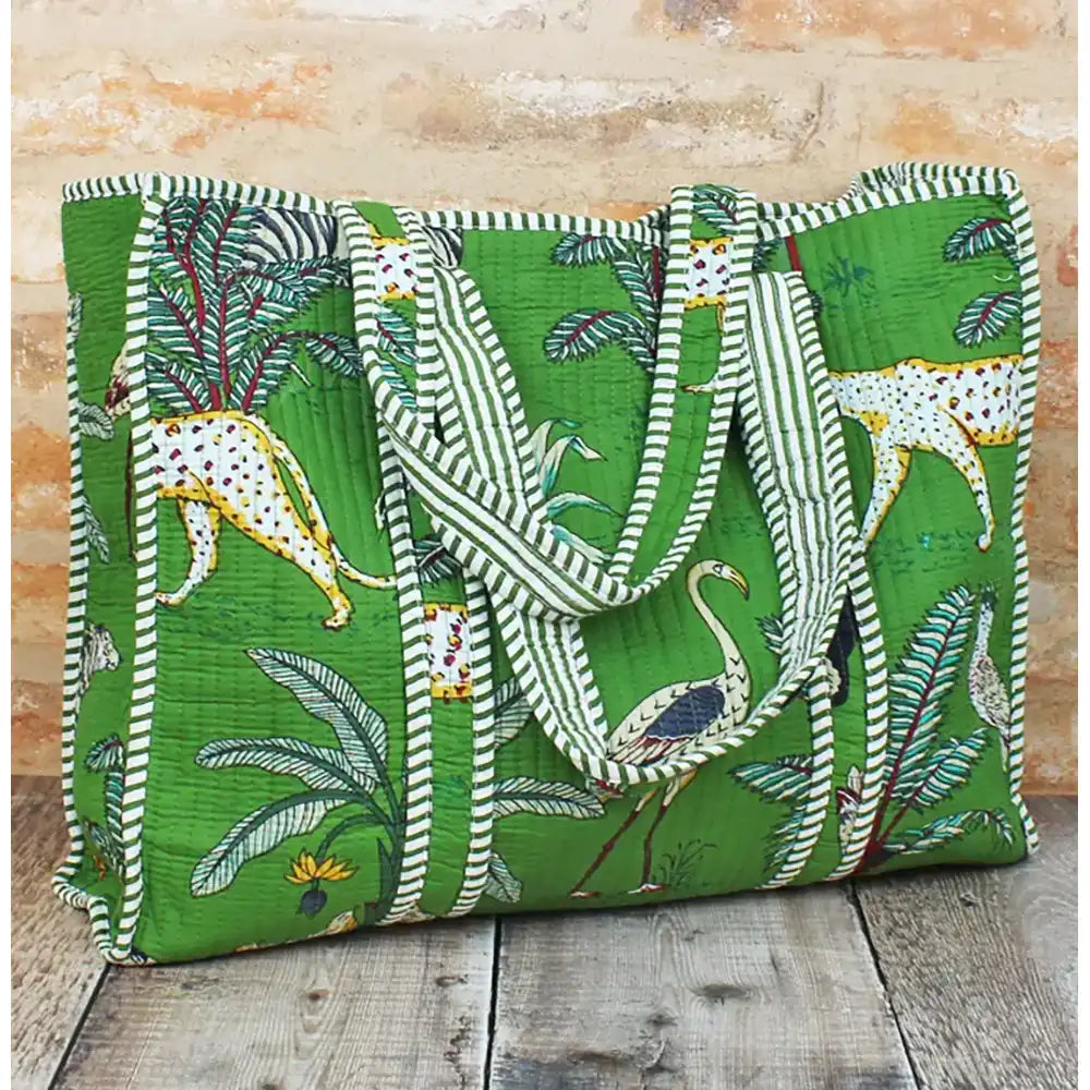 Quilted Cotton Bag - Green Jungle