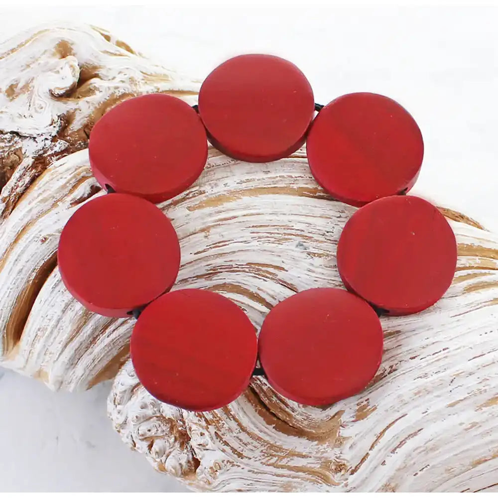 Wooden Disc Bracelet - Red
