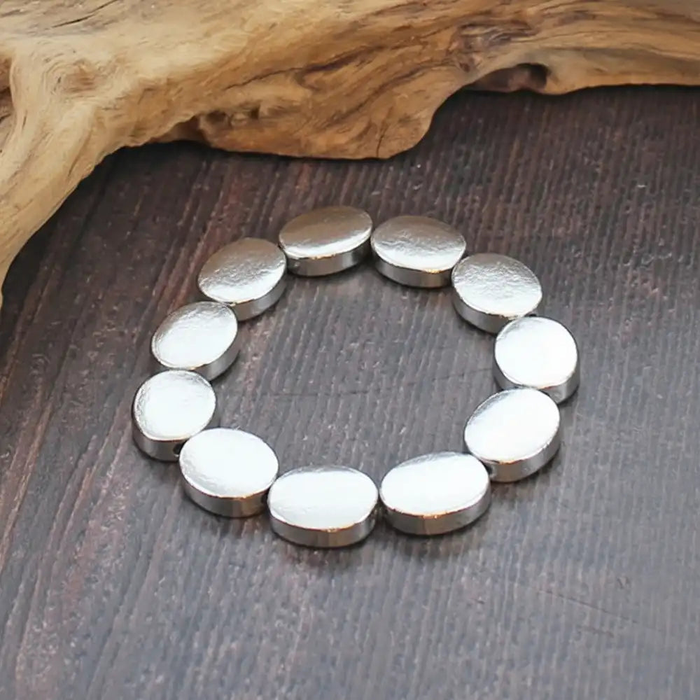 Silver Oval Disc Bracelet