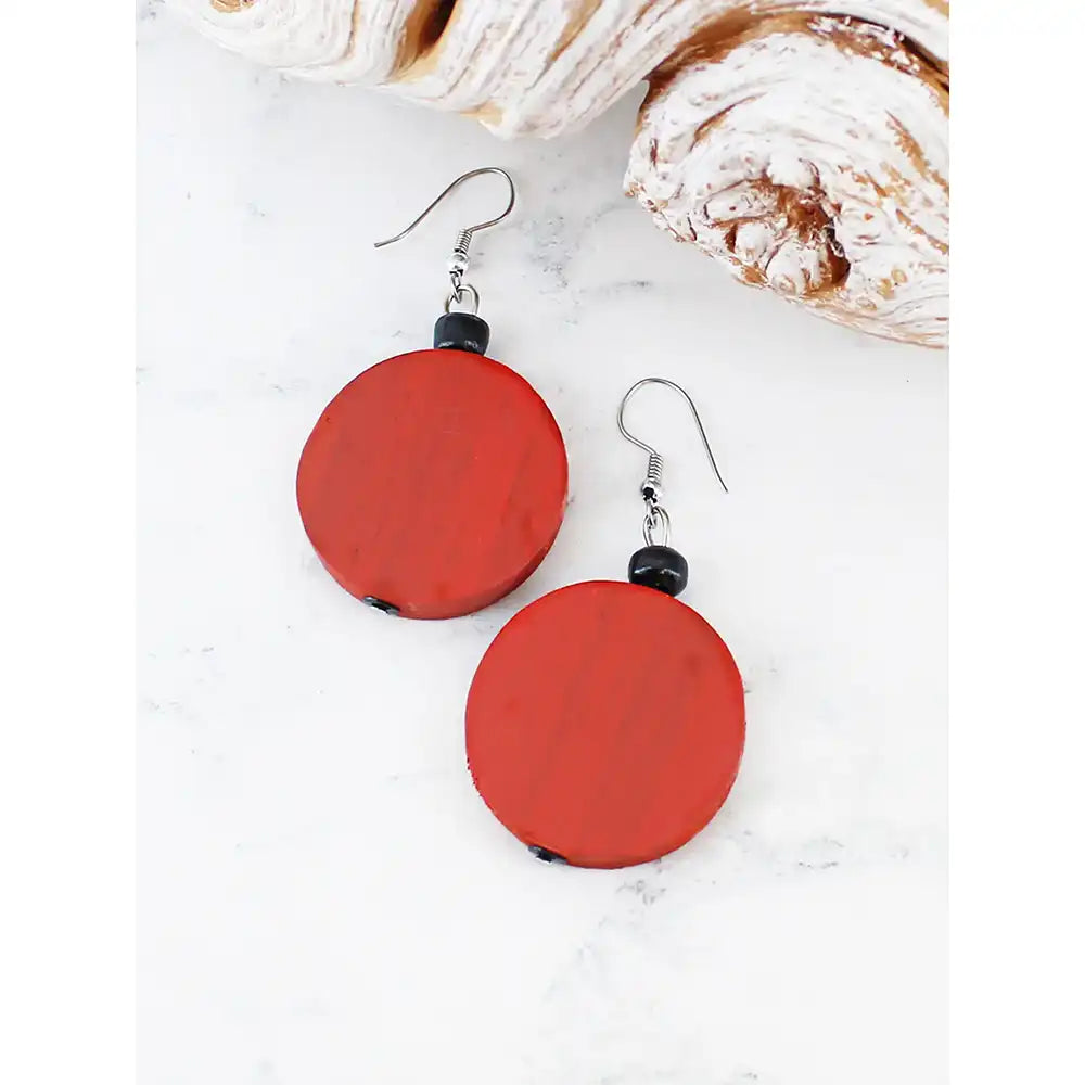 Wooden Disk Drop Earrings - Tangerine