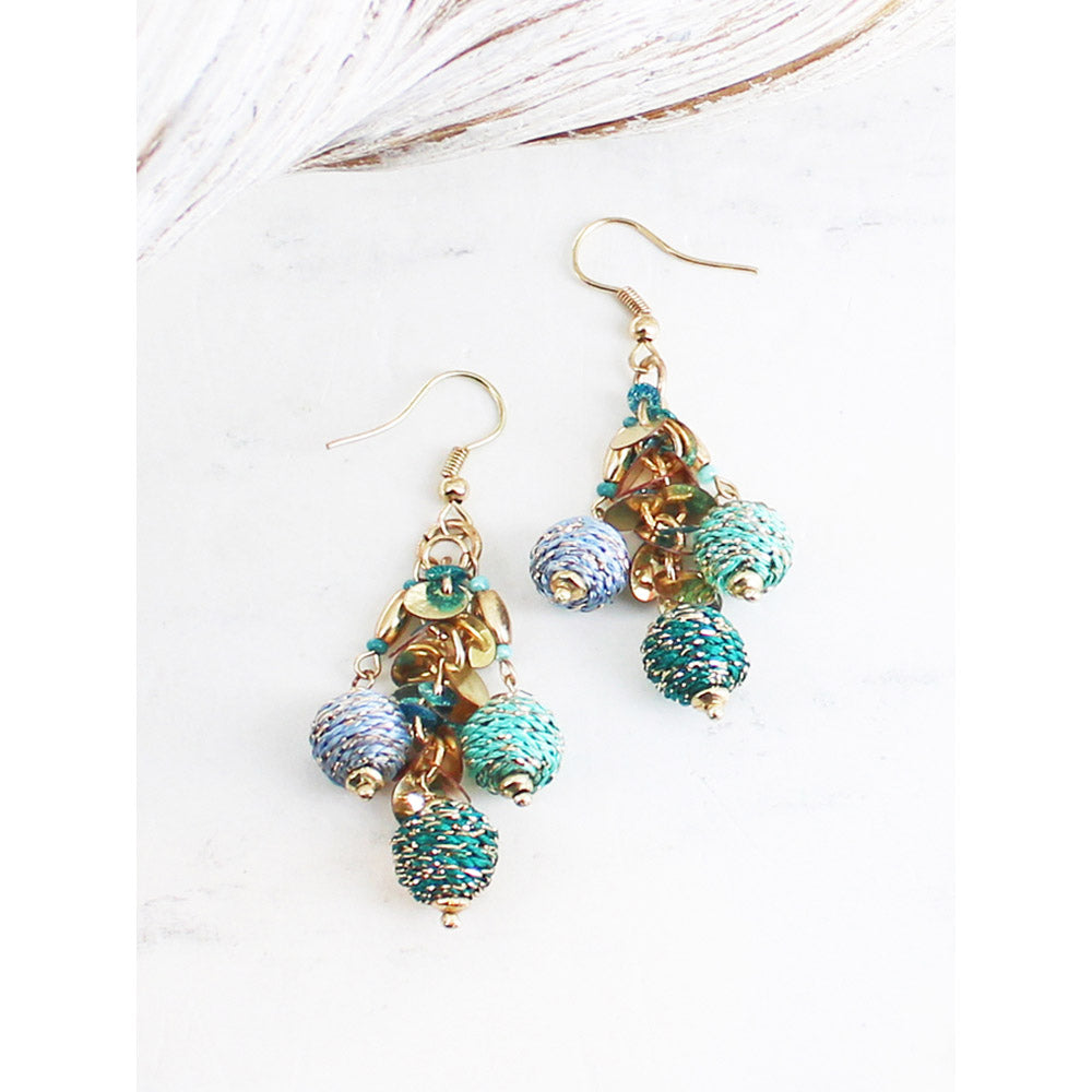 Suzie Blue Peacock Cluster Bead Earrings