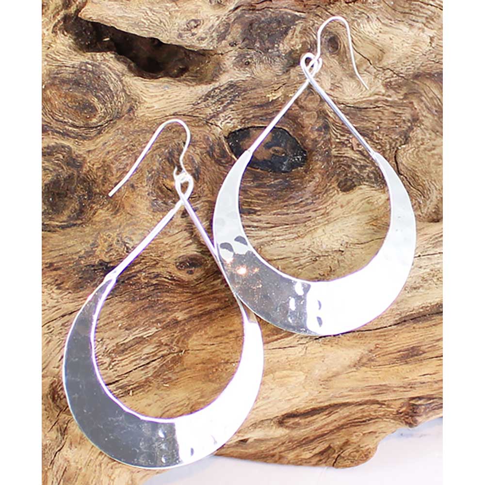 Silver Beaten Hoop Earrings