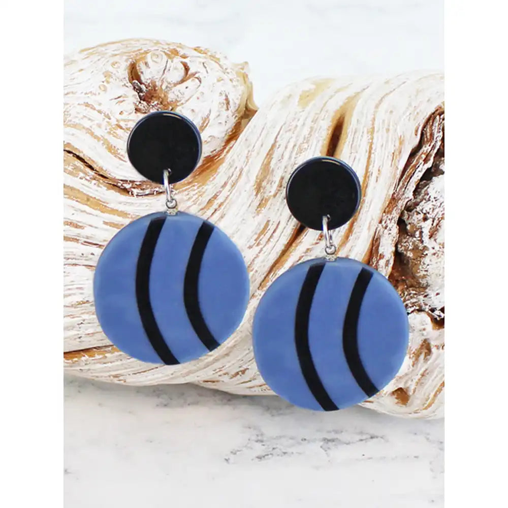 Asymmetric Resin Stripe Earrings - Blue