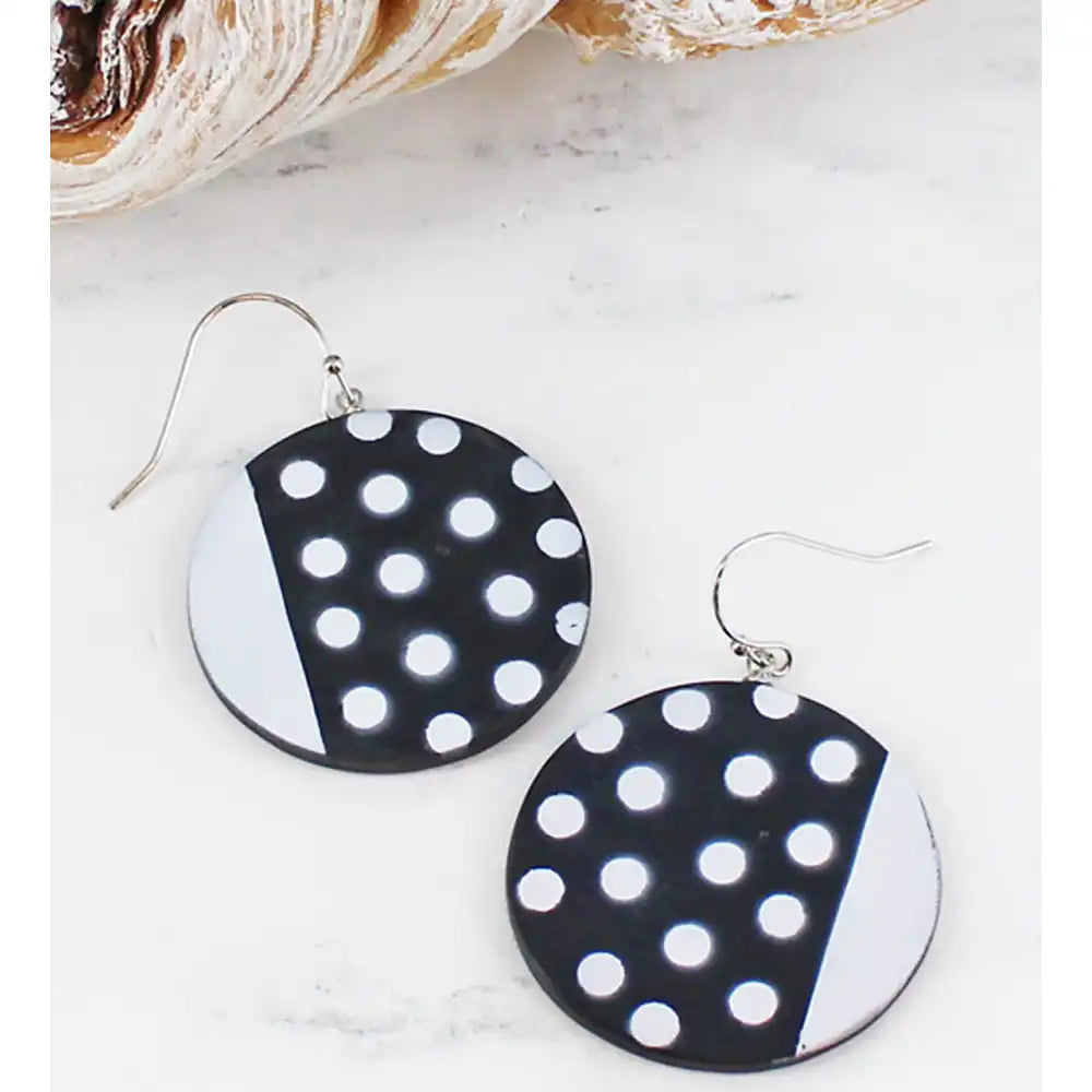 Resin Disc Earrings - Black & White