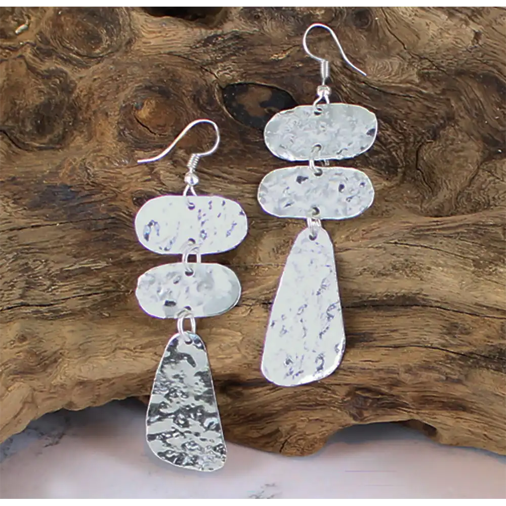 Beaten Silver Drop Earrings