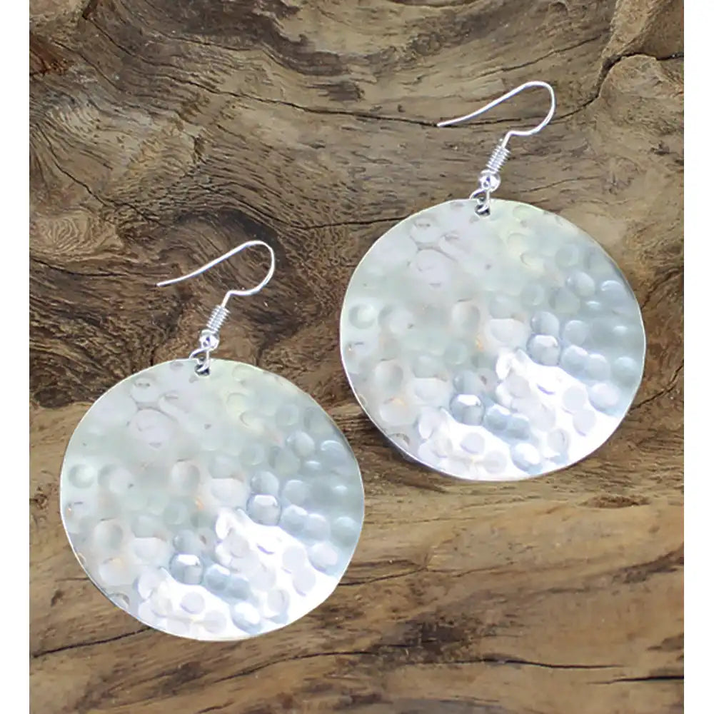 Beaten Silver Disc Earrings