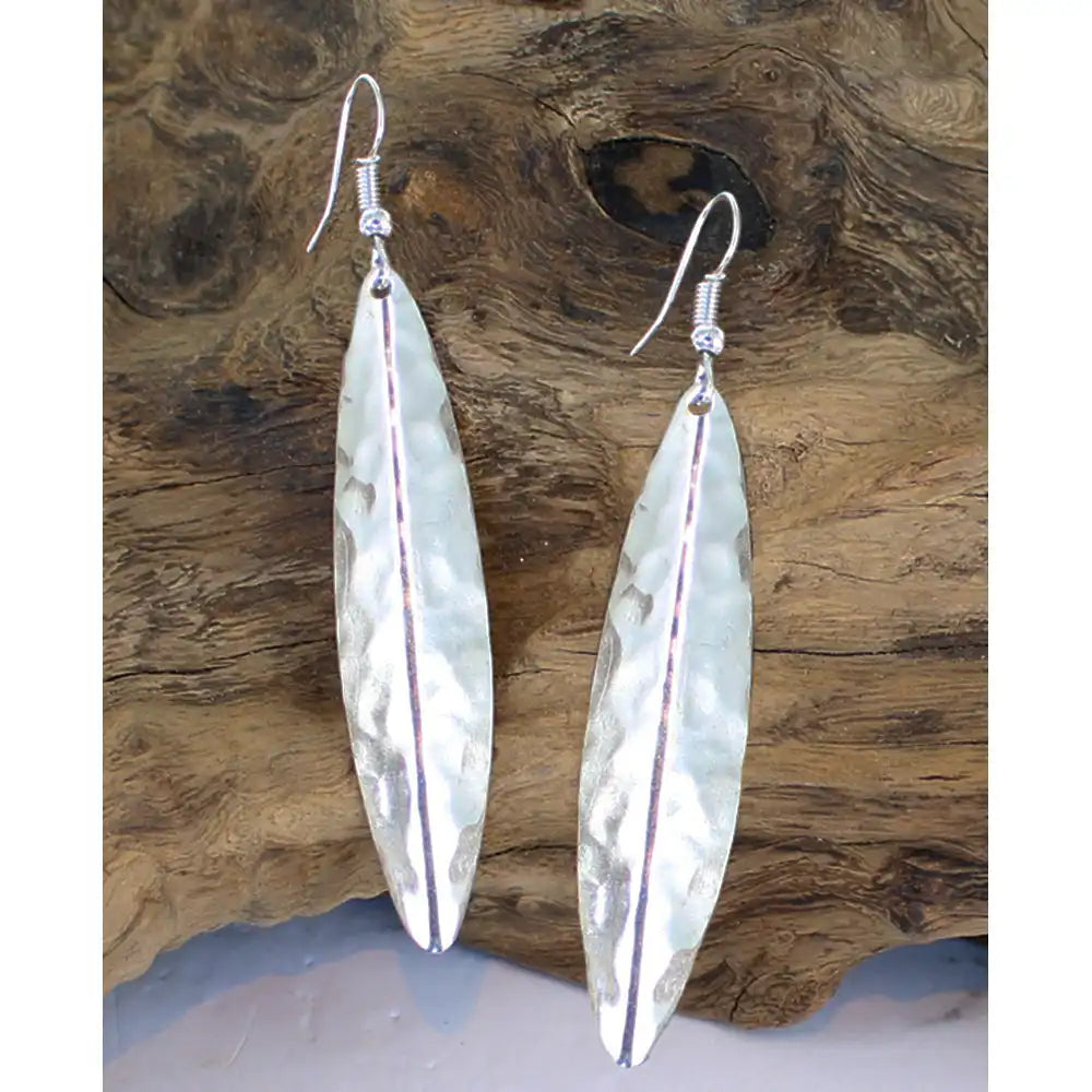 Beaten Oval Earrings - Silver