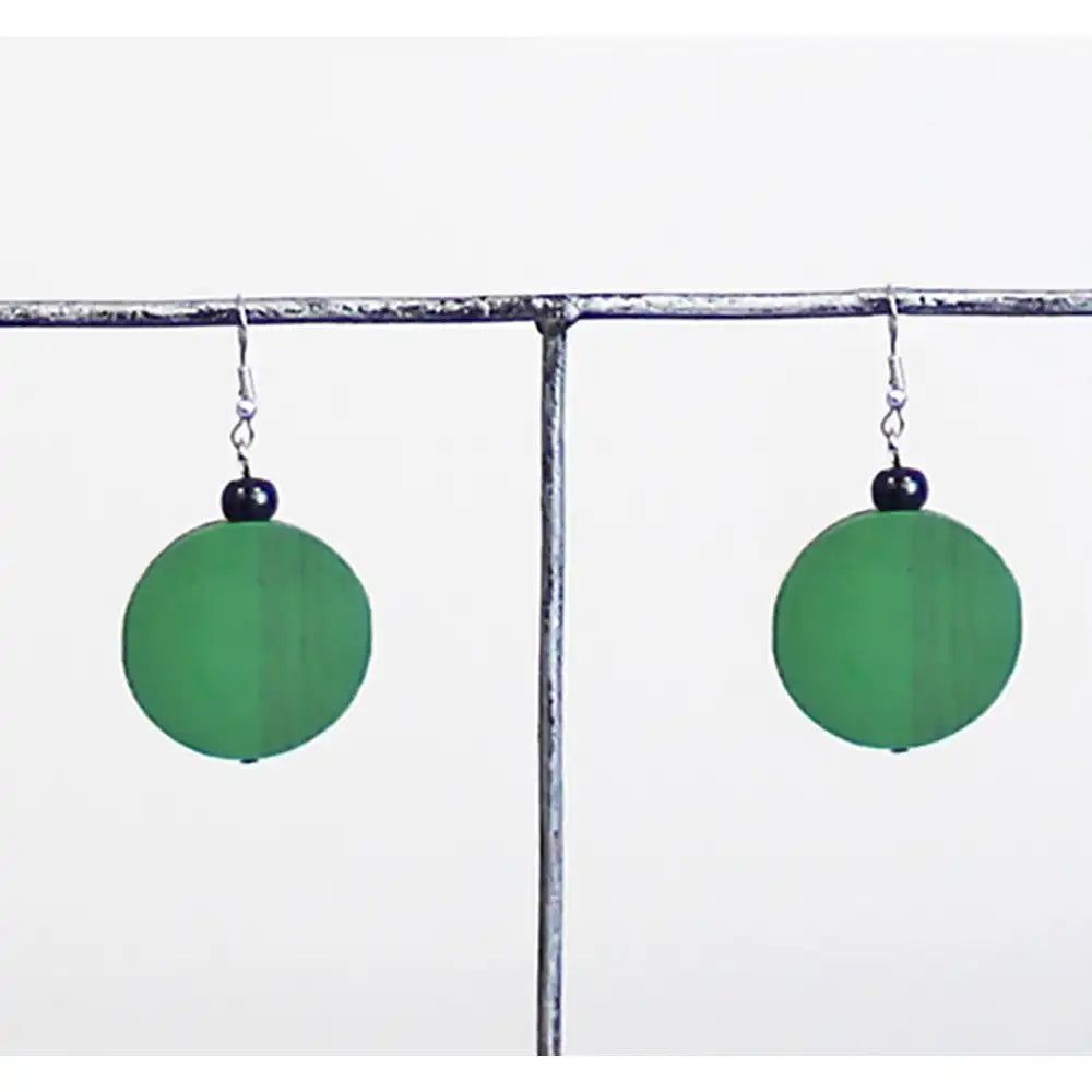 Wooden Disc Earrings - Green