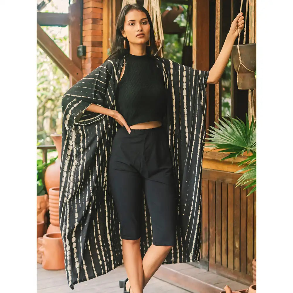 Long Tie Dye Kimono - Black