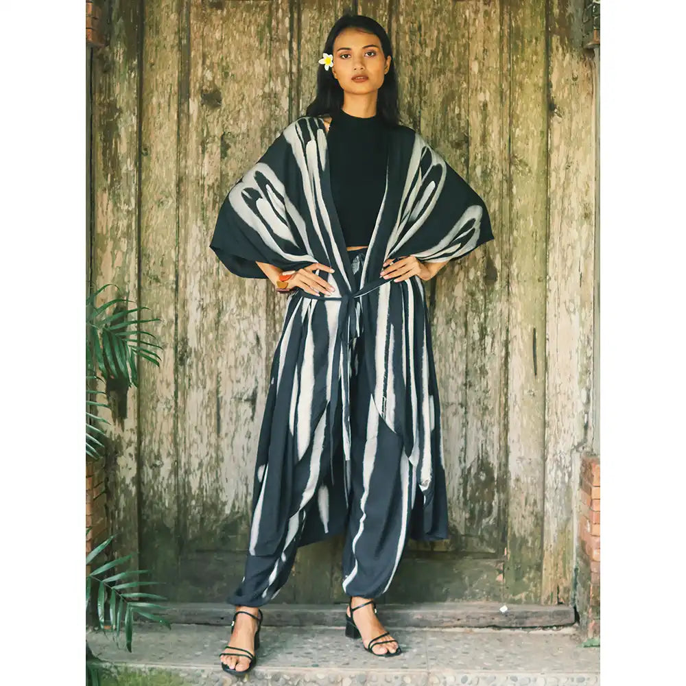 Long Tie Dye Kimono - Black & Grey