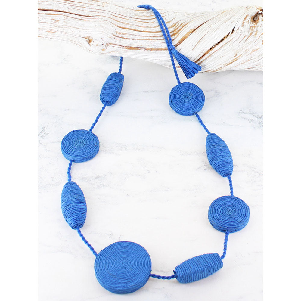 Suzie Blue Raffia Necklace in Blue