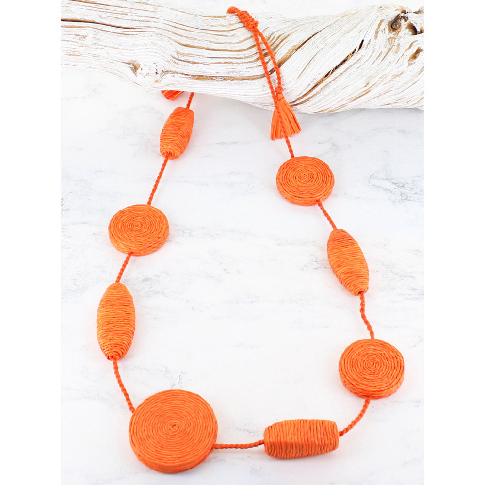 Suzie Blue Raffia Necklace in Orange