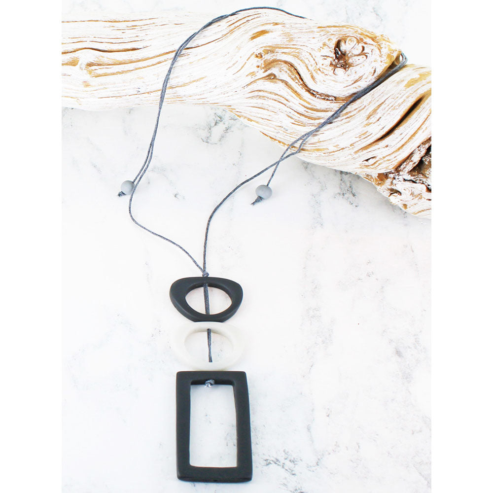 Suzie Blue Resin Shape Necklace in Greys