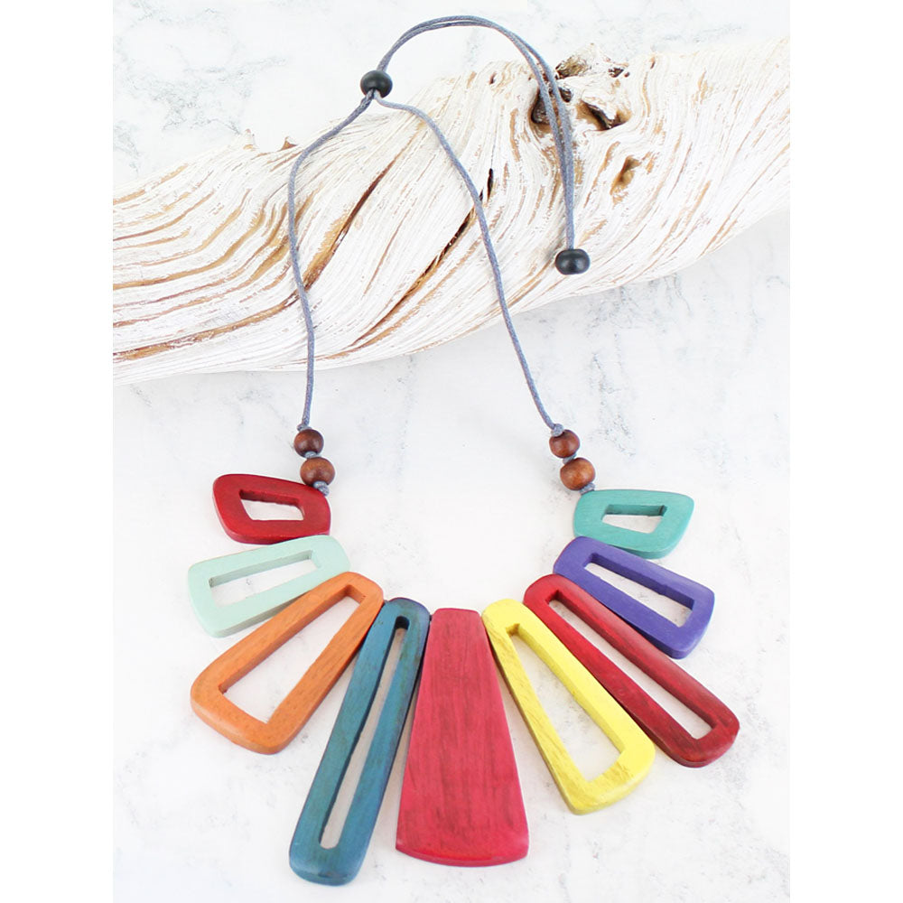 Rectangular Wooden Necklace - Multi