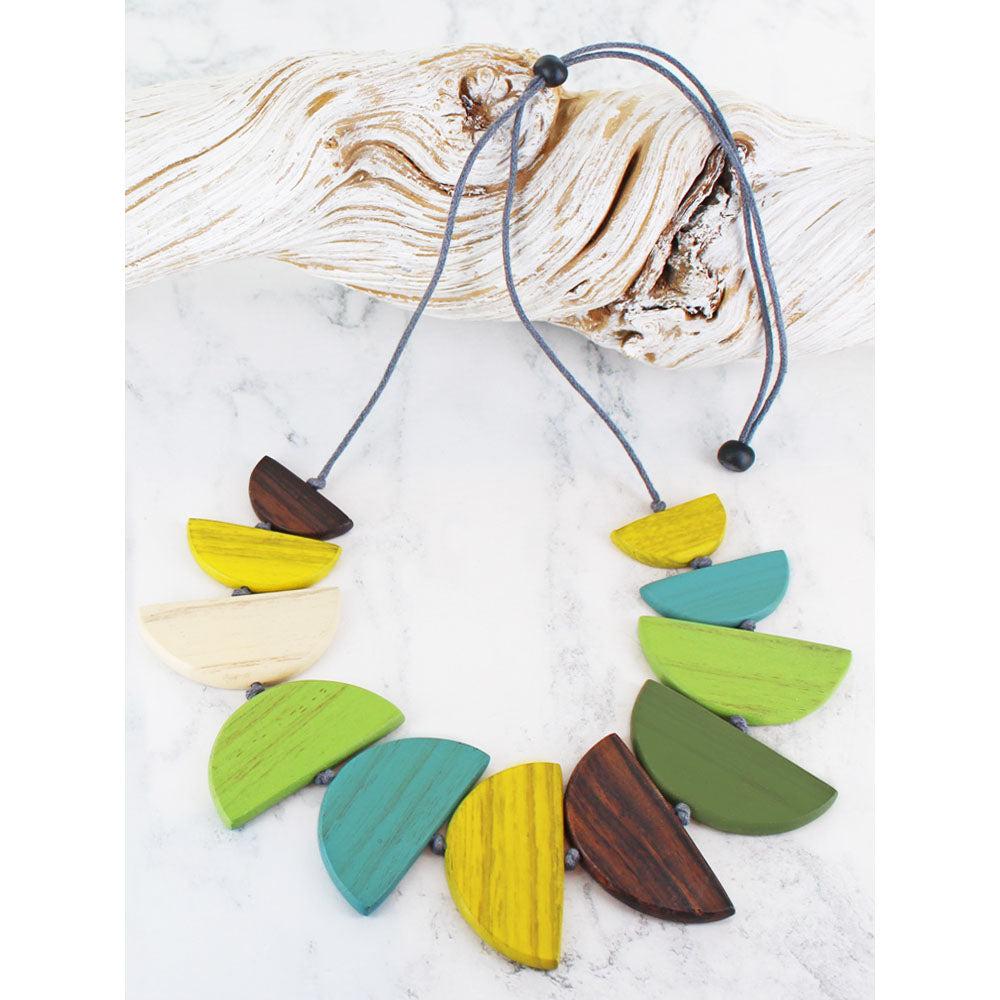 Wooden Half Moon Necklace - Green