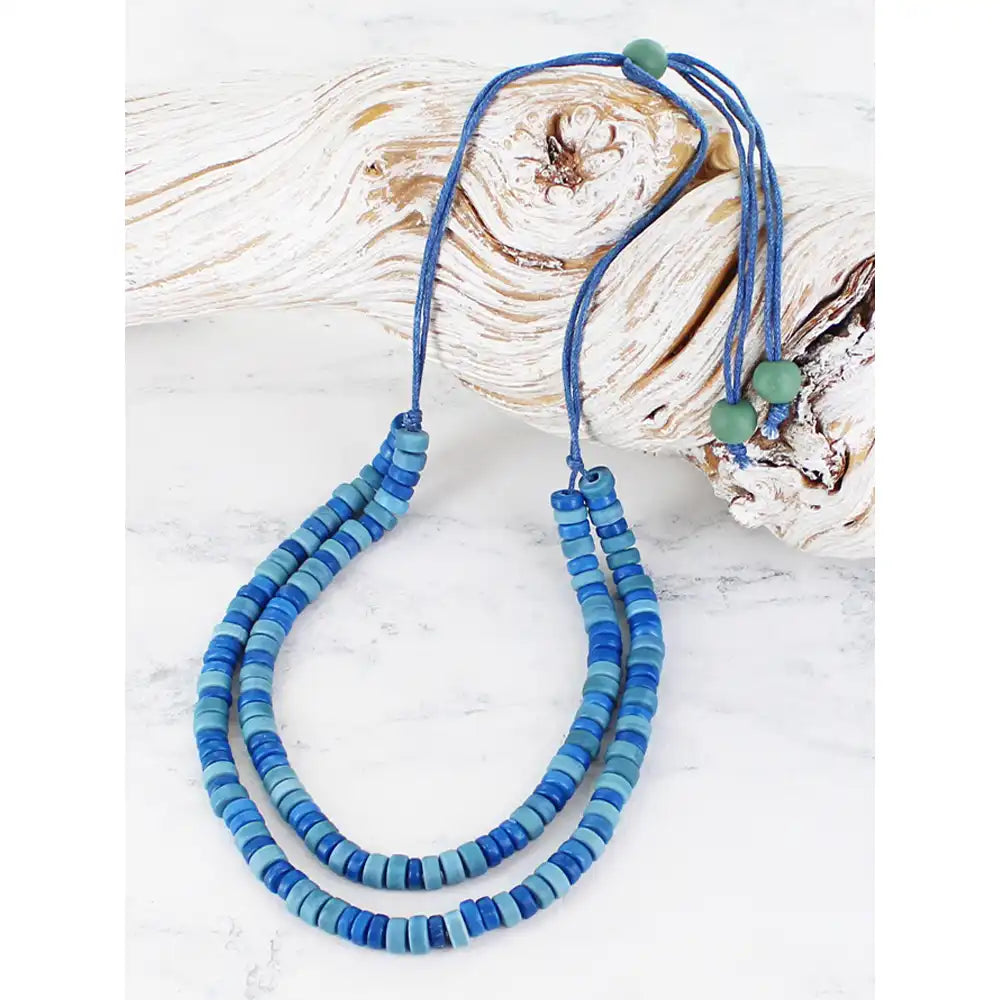 Double Strand Glass Necklace - Blue