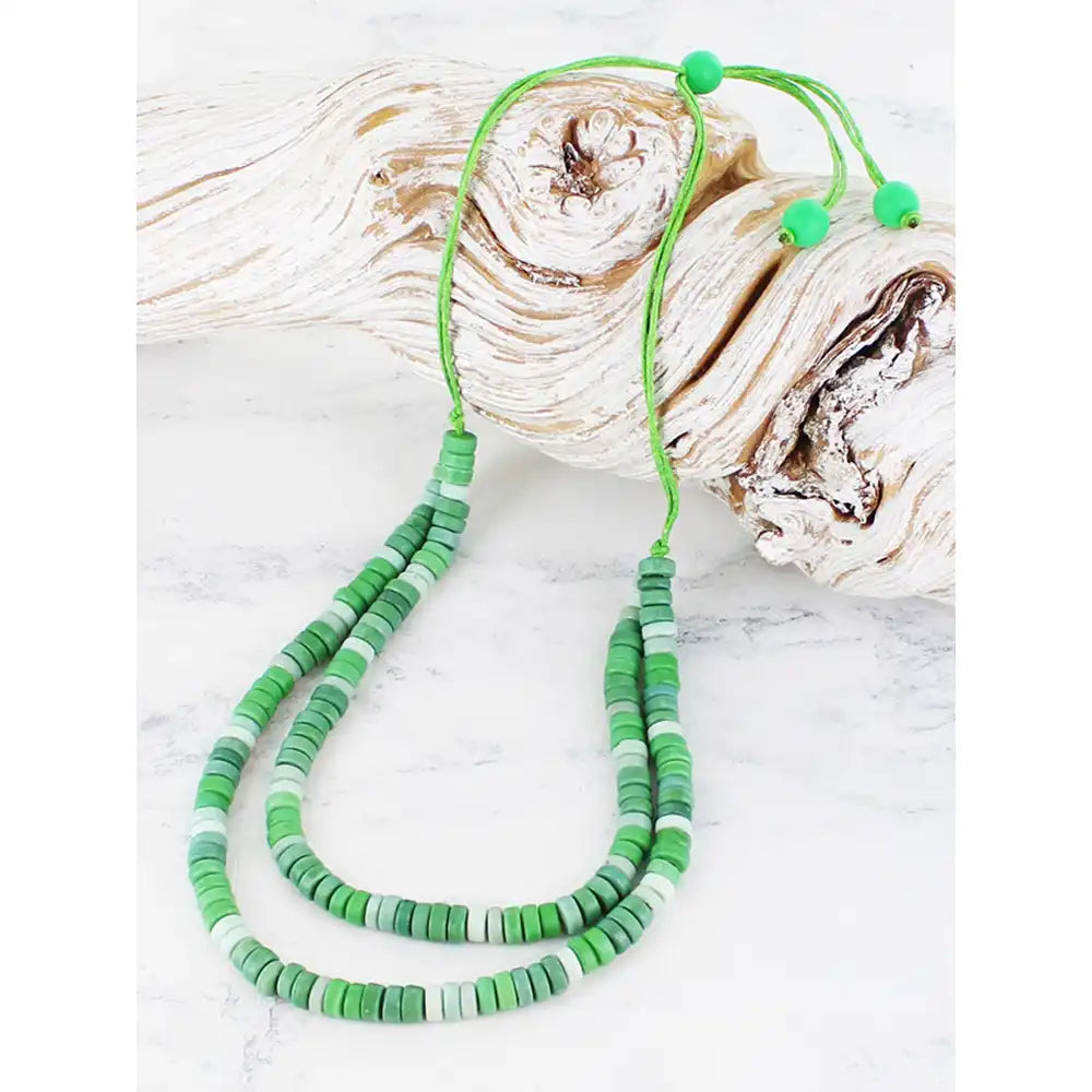 Double Strand Glass Necklace - Green