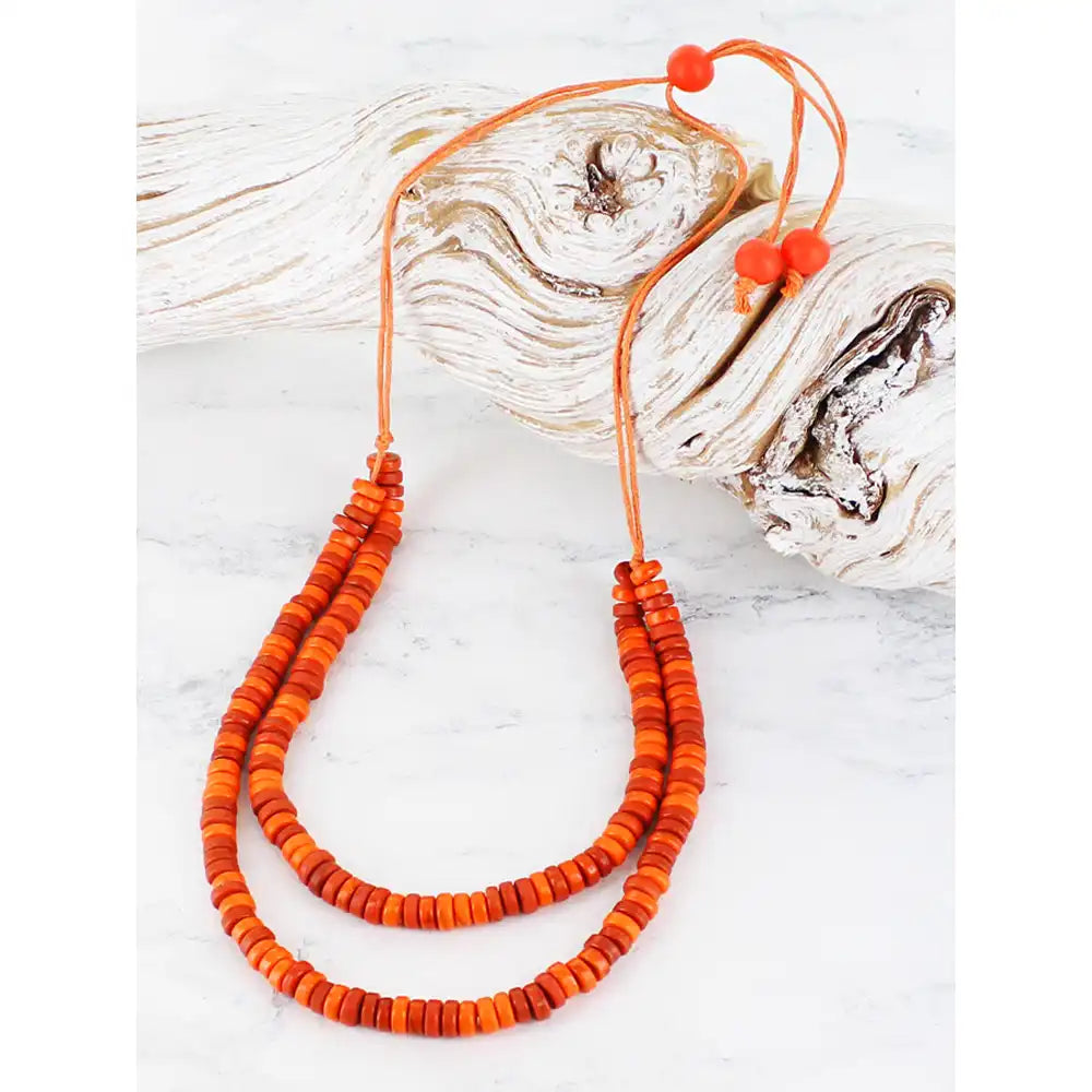 Double Strand Glass Necklace - Orange