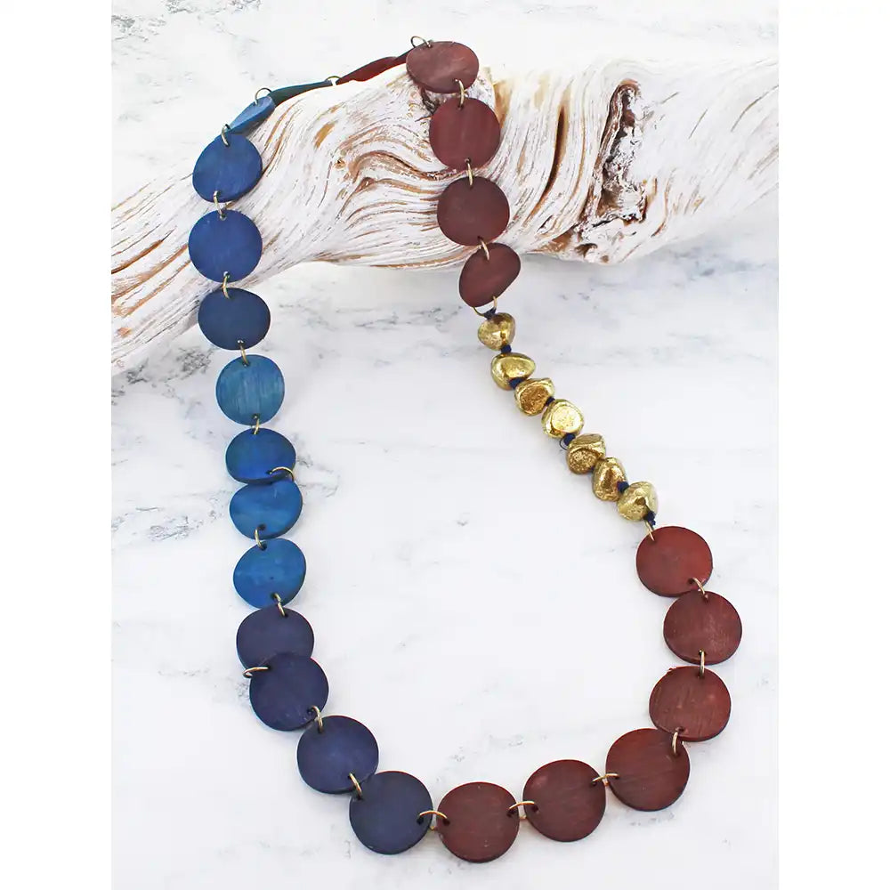 Horn Disc Necklace & Golden Nugget - Burgundy