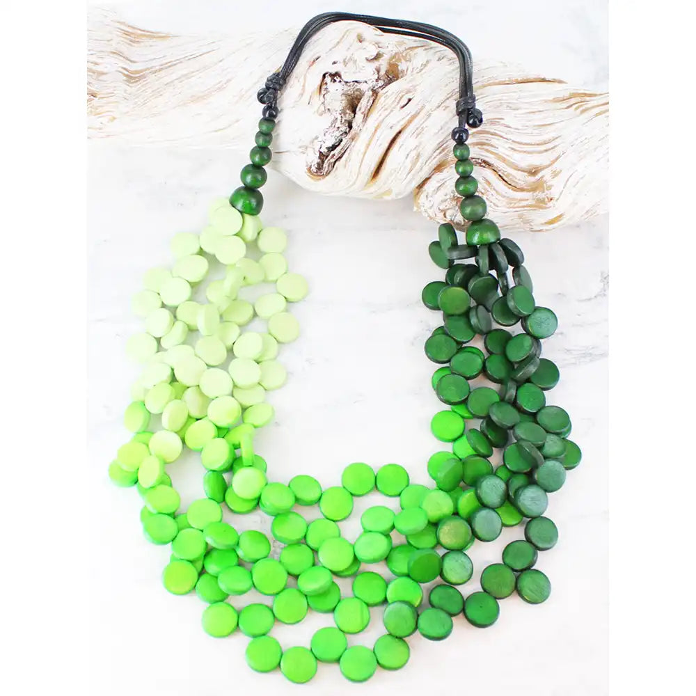 Multi-Strand Disc Necklace - Green