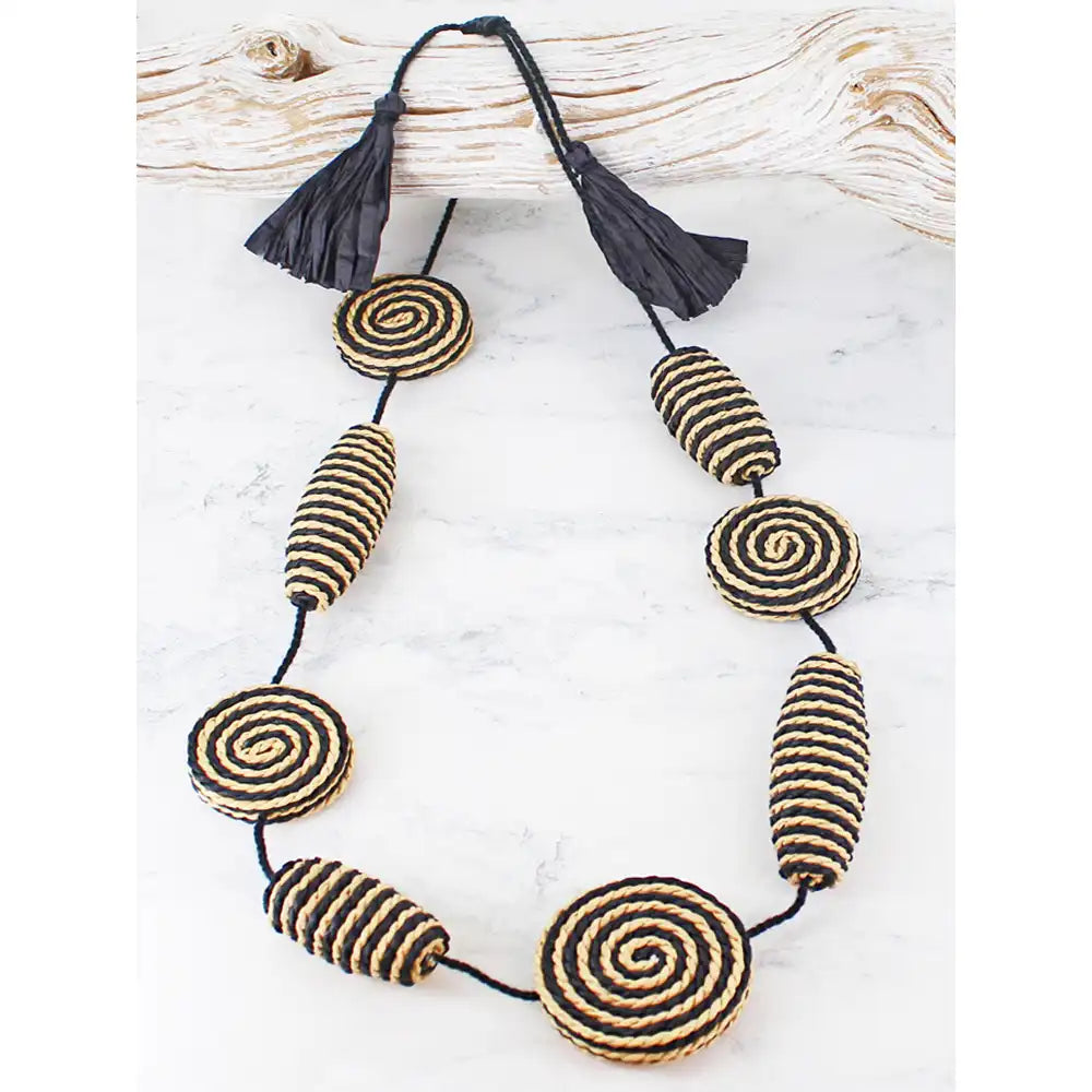 Raffia Adjustable Necklace - Natural & Black