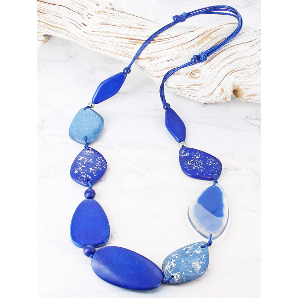 Suzie Blue Blue Wooden Necklace