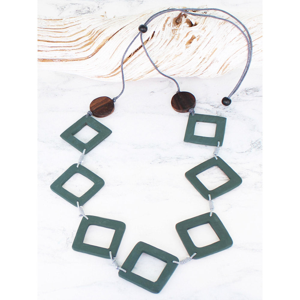 Suzie Blue Wooden Diamond Necklace - Green