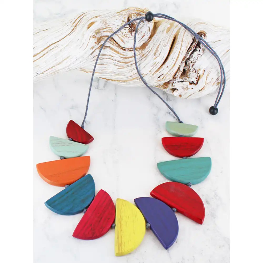 Wooden Half Moon Necklace - Multi