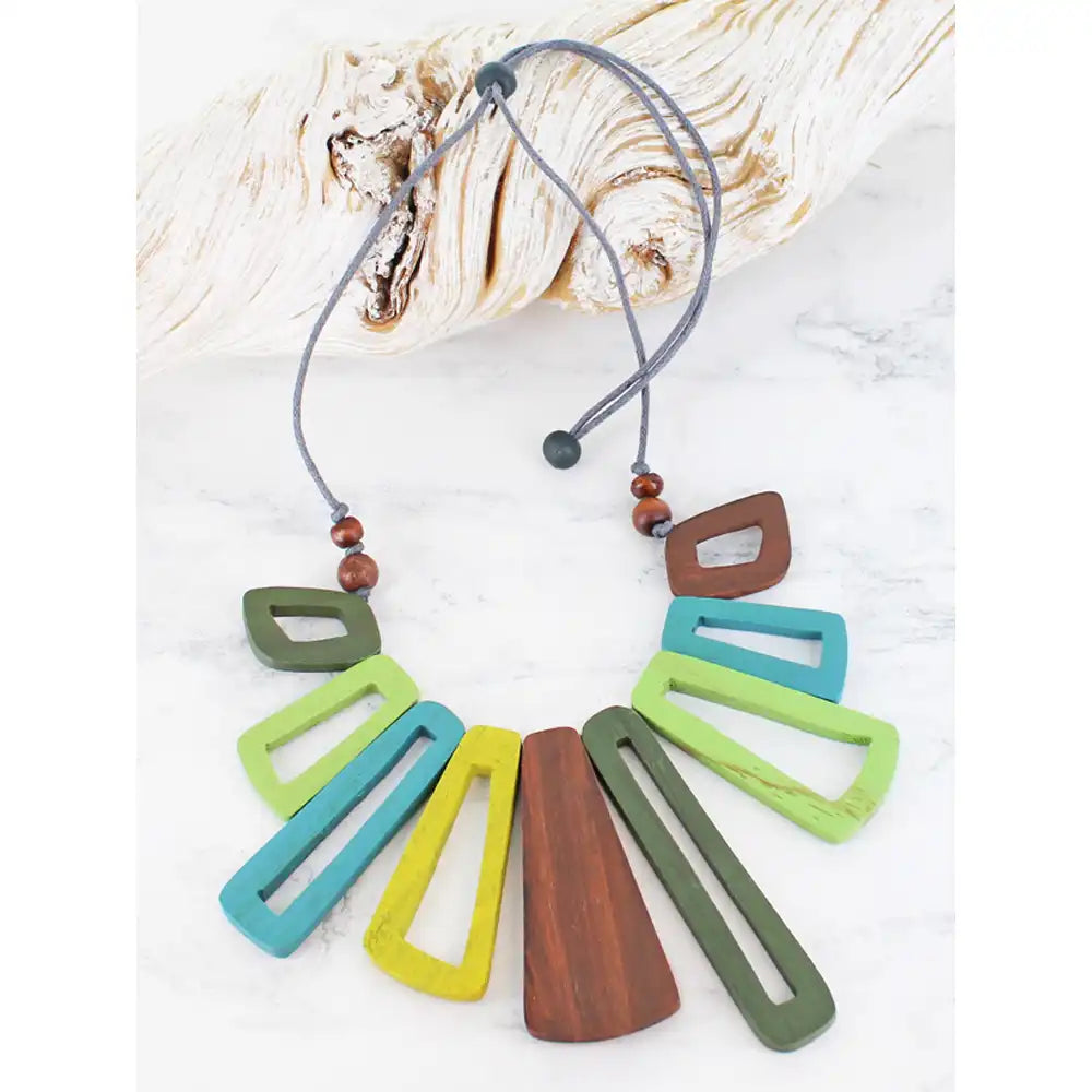 Rectangular Wooden Necklace - Green