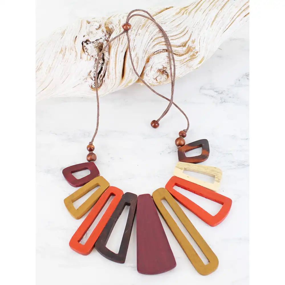 Rectangular Wooden Necklace - Orange