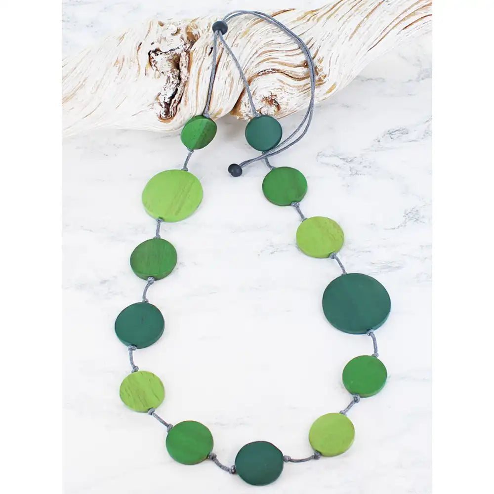 Mixed Sized Circle Necklace - Green