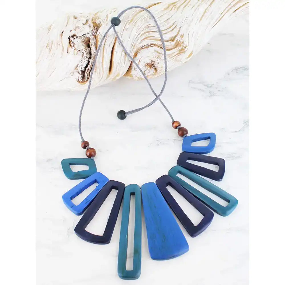Wooden Kasandra Necklace - Blue