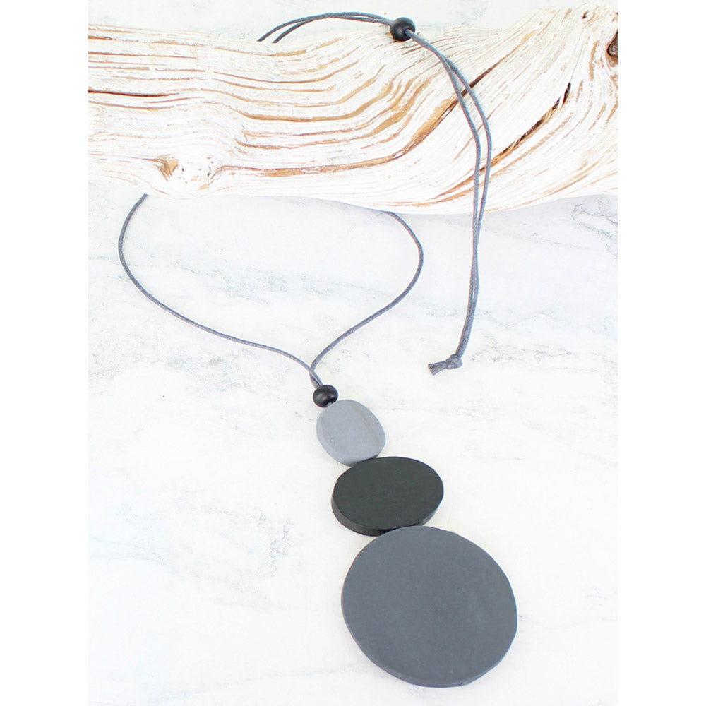 Suzie Blue Wooden Pendant Necklace - Grey