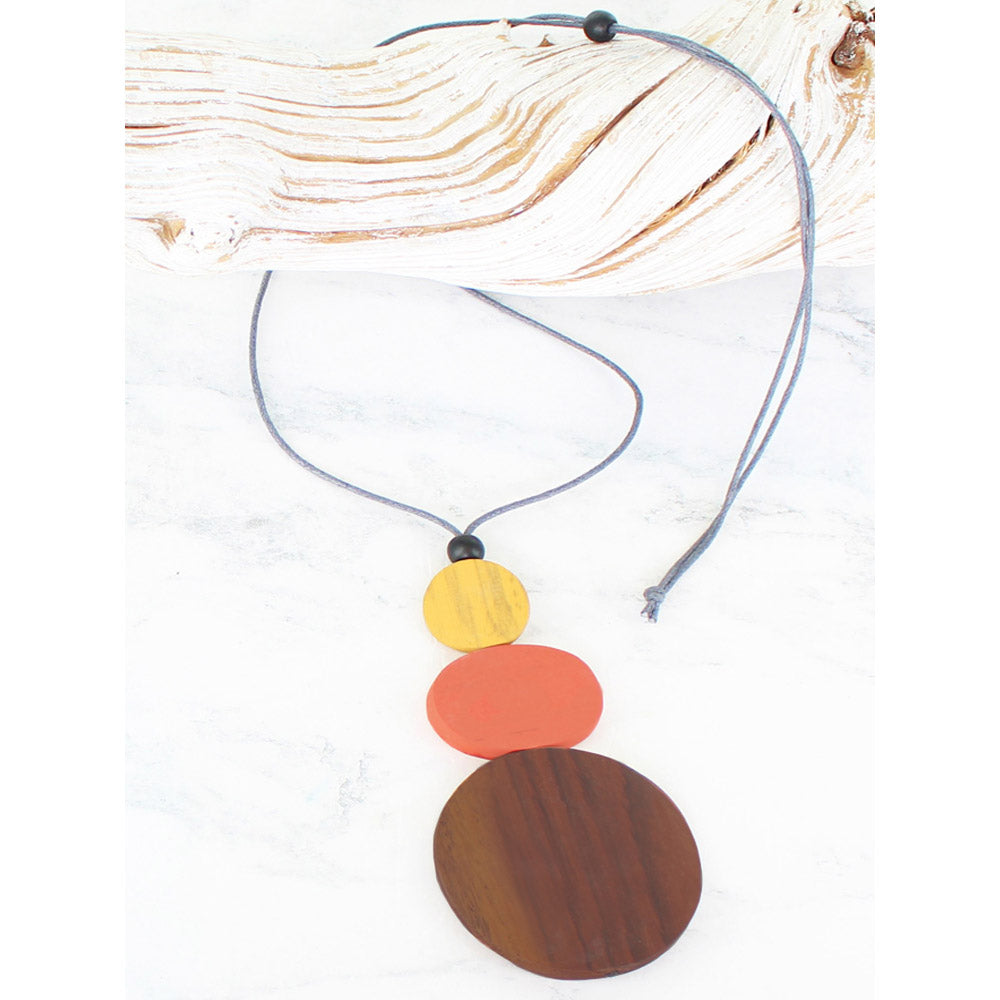 Suzie Blue Wooden Pendant Necklace - Orange