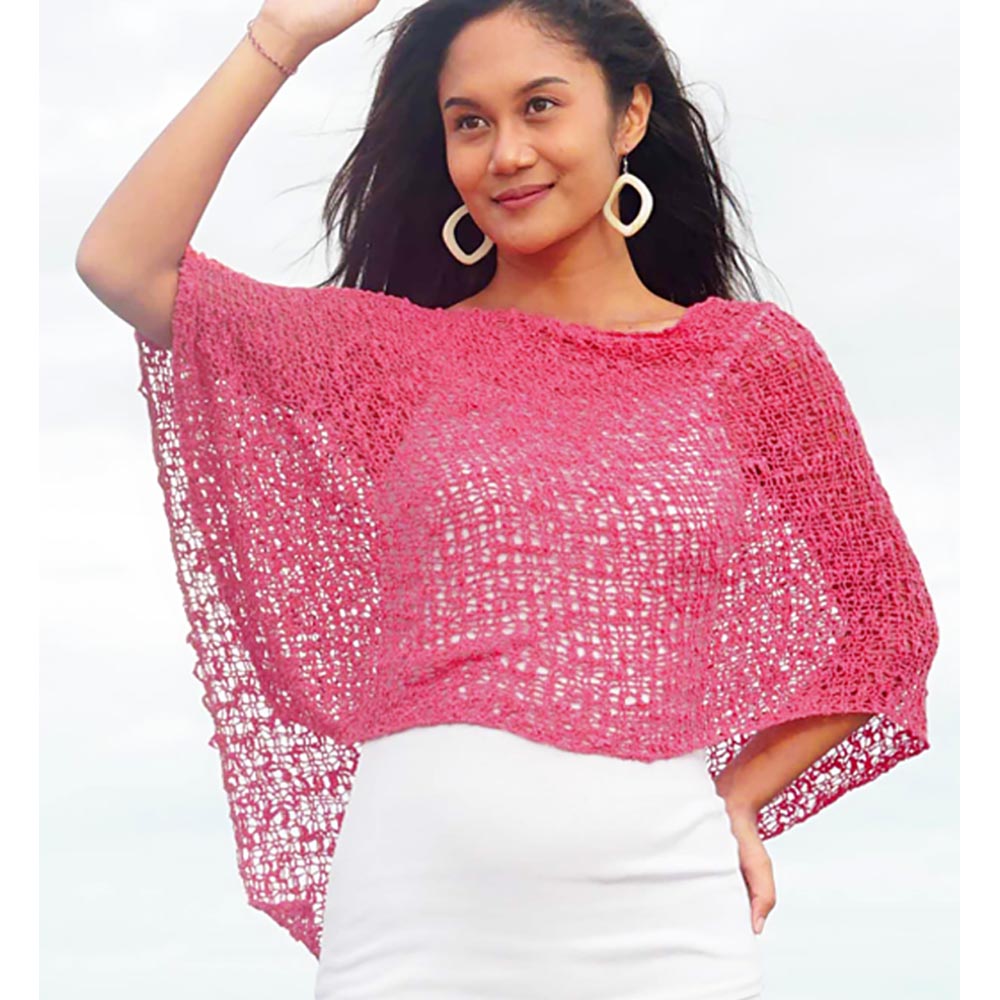 Suzie Blue Crochet Poncho - Pink