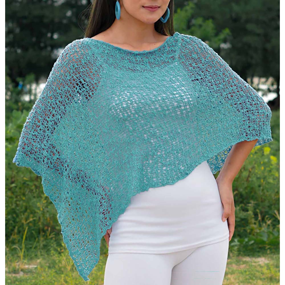 Suzie Blue Crochet Poncho - Teal
