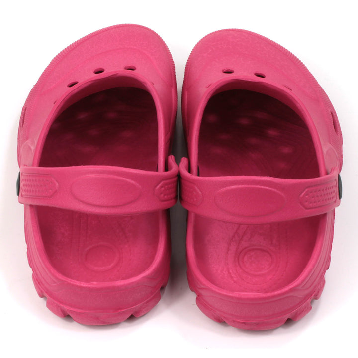 Urban Jack fuchsia pink rubber sandals. Holes for ventilation. Heel straps. Back view. 