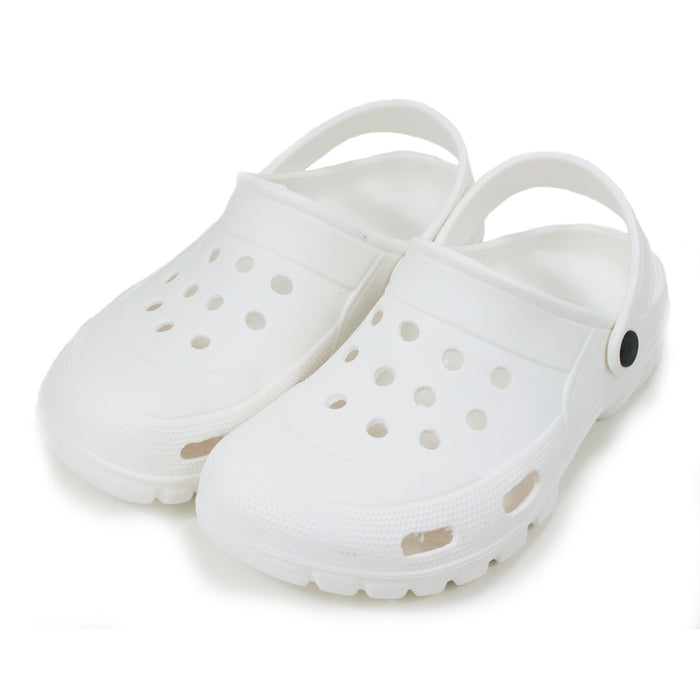 Urban Jack white rubber sandals. Holes for ventilation. Heel straps. Angled view. 