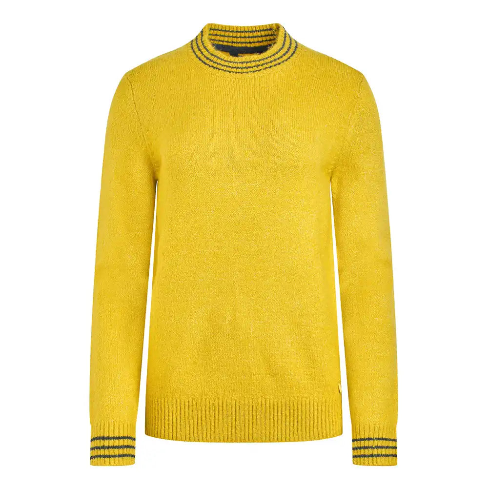 Yellow sweater with striped cuffs on a white background