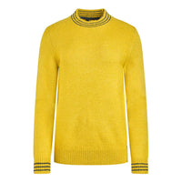 Yellow sweater with striped cuffs on a white background